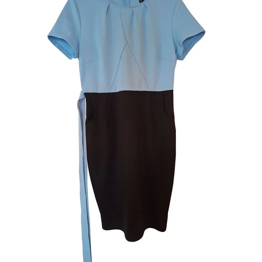 Vshow Vintage Women's Blue and Black Dress With Pockets